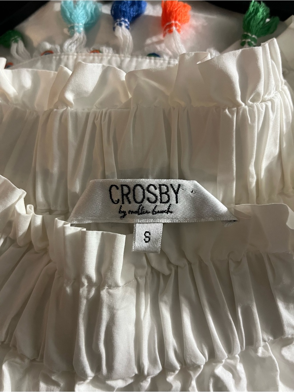 Crosby by Mollie Burch Off Shoulder Blouse w/ Tassel Hem Sz S - Picture 5 of 7